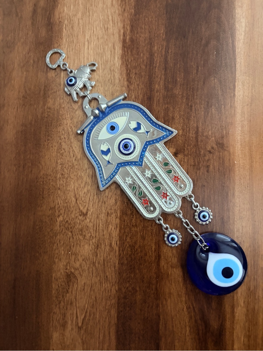 Hamsa Hand Evil Eye Wall Hanging - Blue & Silver